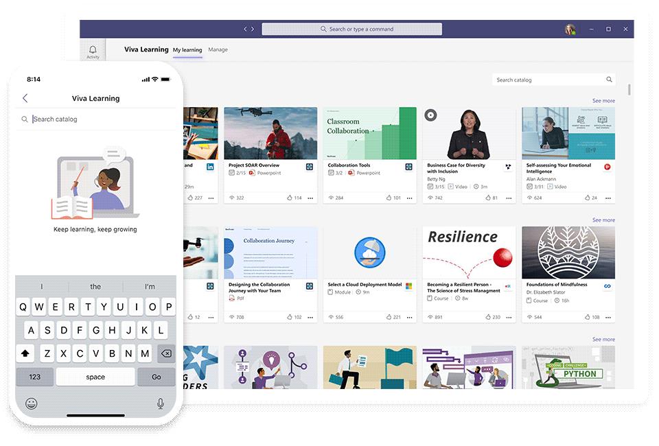 Screenshot che mostra l'app Viva Learning nella piattaforma Microsoft Viva.