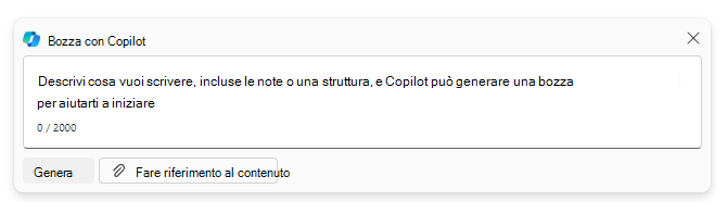 Screenshot che mostra Bozza con Copilot in Word.