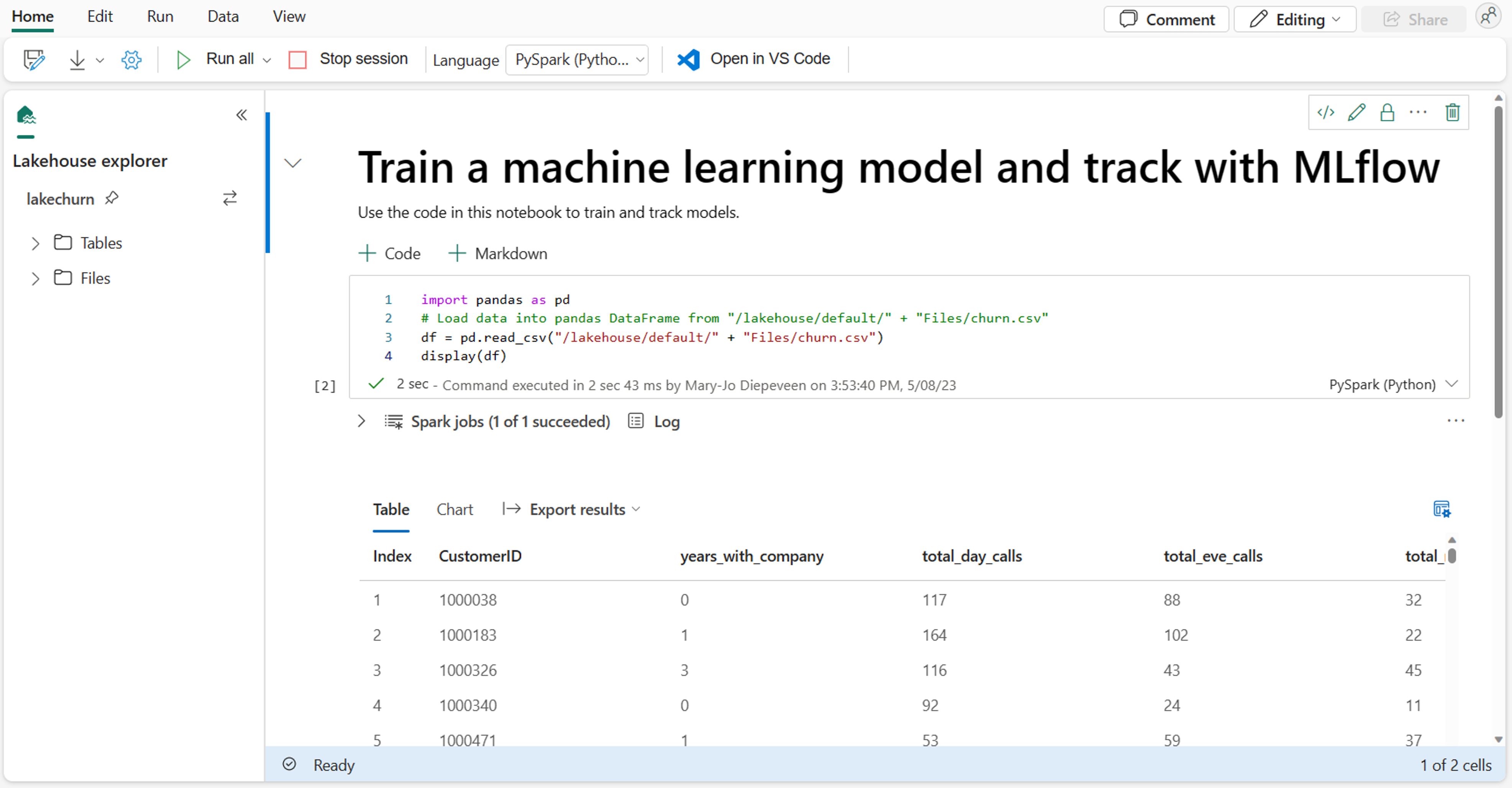 Screenshot of a notebook in Microsoft Fabric.