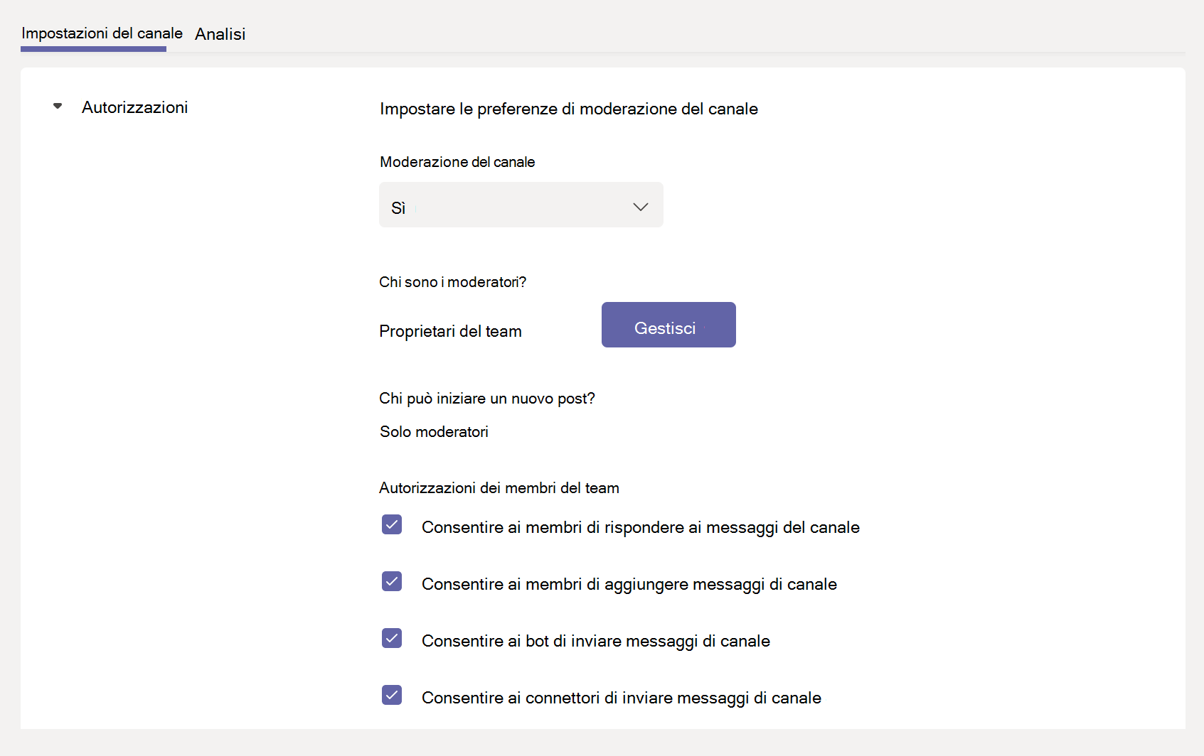  Screenshot of channel moderation settings.