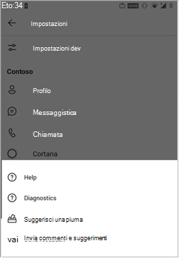 Fornire un'opzione di feedback nel client per dispositivi mobili di Teams