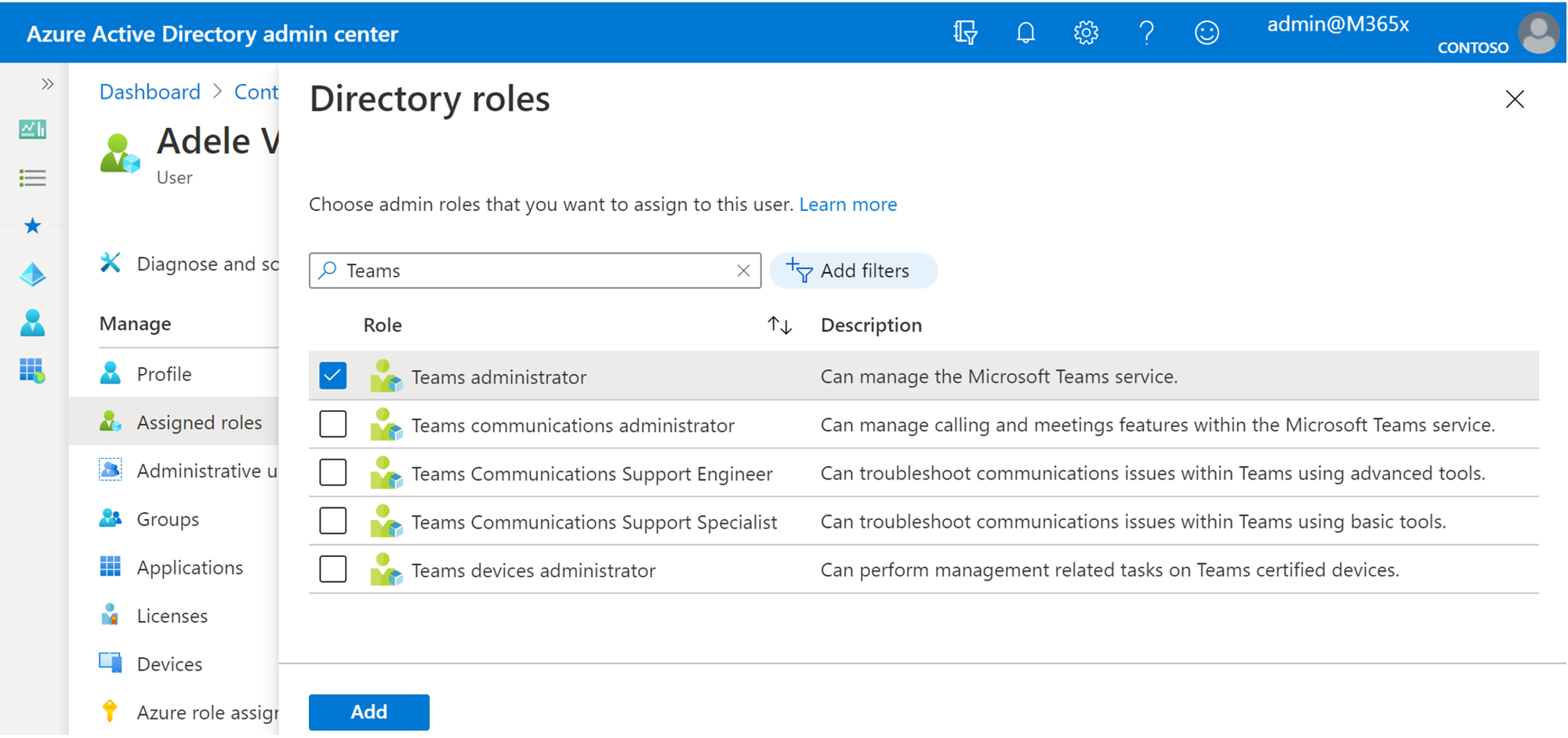 Assegnare ruoli di amministratore di Teams in Azure AD