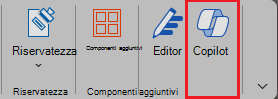 Screenshot dell'icona Copilot nella barra multifunzione di Word.