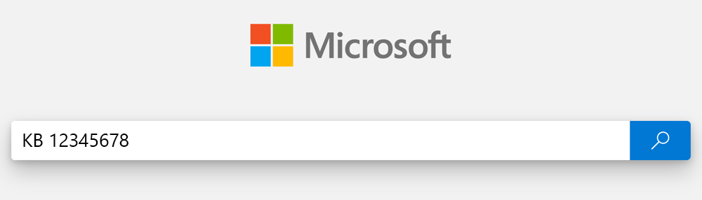 Screenshot della casella di ricerca, in cui è digitato KB 12345678.