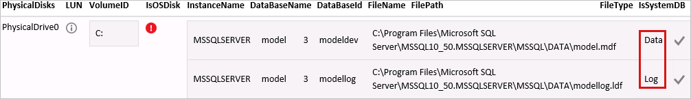 Screenshot delle informazioni sui file modeldev e modellog.