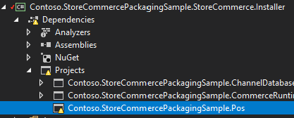 Screenshot che mostra il riferimento al progetto del programma di installazione store commerce non valido.