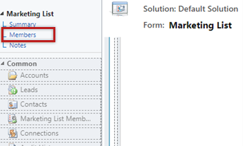 Selezionare Membri dalla mappa del sito Elenco marketing.