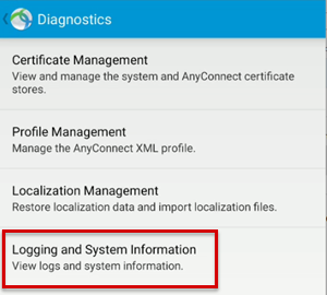 Screenshot che mostra la funzione Logging and System Information.