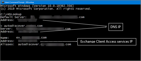 Screenshot dell'output di Nslookup.