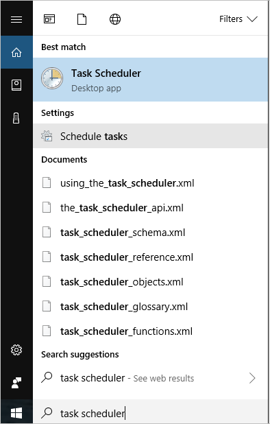 Screenshot dell'opzione Task Scheduler Desktop app nella barra di ricerca del menu Start.