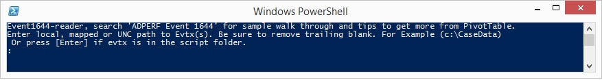 Comando di PowerShell sull'esecuzione del file Event1644Reader.ps1.