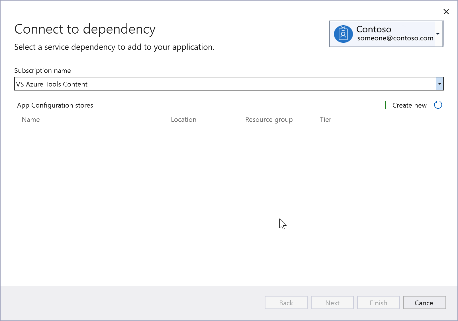 Screenshot che mostra la connessione alla dipendenza per App Configuration di Azure.