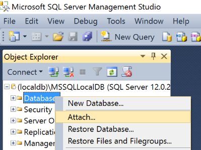 Database di collegamento di SSMS