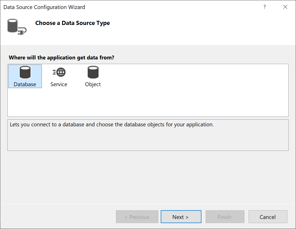 Screenshot che mostra la Configurazione guidata origine dati