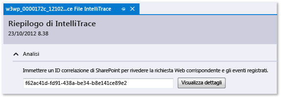 IntelliTrace log - Enter SharePoint correlation ID