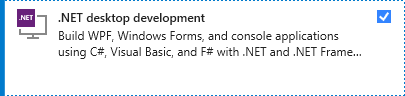 Screenshot che mostra le caratteristiche di sviluppo di applicazioni desktop .NET nel programma di installazione di Visual Studio.