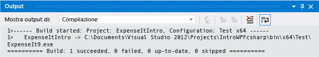 Screenshot of Output Window for C# with no build warnings