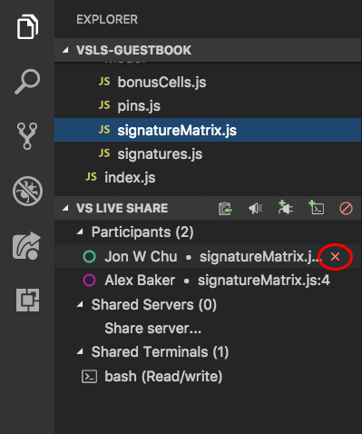 Rimuovere un partecipante in VS Code