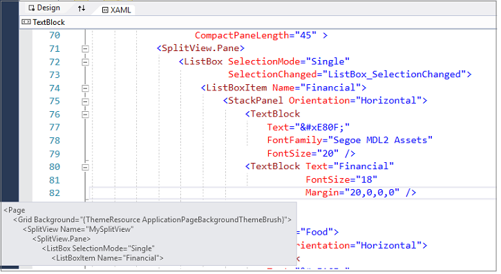 Visualizzatore di struttura per l'editor XAML