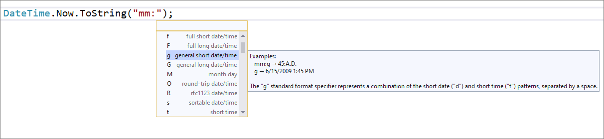 Completamento di IntelliSense in DateTime e TimeSpan