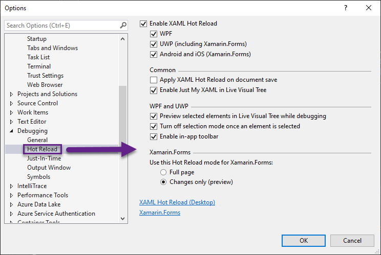 Impostazioni consolidate per il ricaricamento rapido XAML