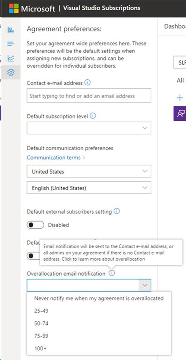 Finestra di dialogo a comparsa Admin Preferences (Preferenze amministratore)