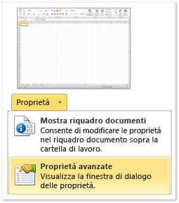 Proprietà avanzate in Excel.