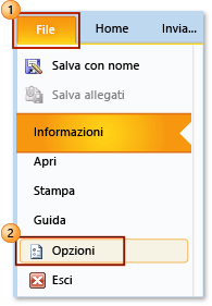 Choosing File, Options in Outlook 2010