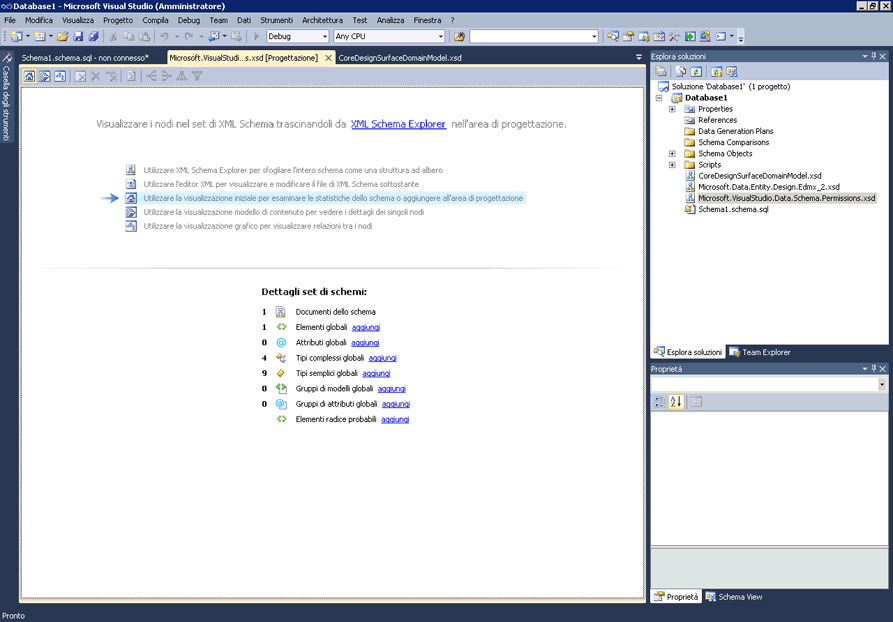 XML Schema Designer Start View