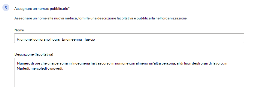 Screenshot che mostra il passaggio Nome e Pubblicazione con un nome e una descrizione modificati.