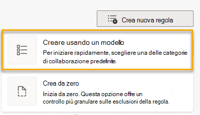 Screenshot che mostra il pulsante Crea nuova regola con la prima opzione Crea usando un modello evidenziata.