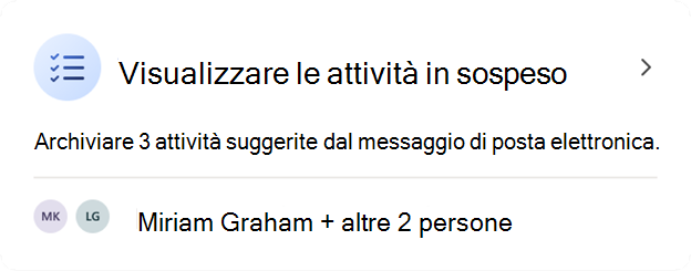 Screenshot della scheda Visualizza attività in sospeso nel componente aggiuntivo Viva Insights Outlook.