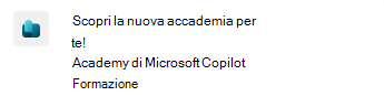 Screenshot della notifica di Copilot Academy in Microsoft Teams.