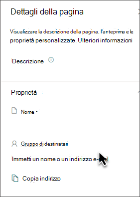 Screenshot dell'applicazione della destinazione del gruppo di destinatari nel pannello delle proprietà.