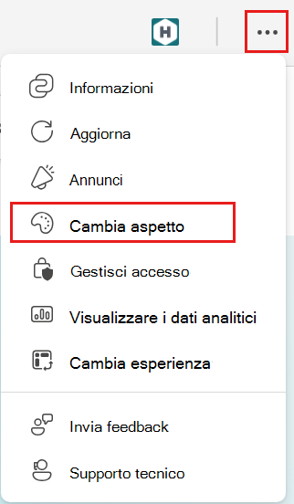 Screenshot del menu delle impostazioni aperto con l'opzione Modifica aspetto evidenziata.