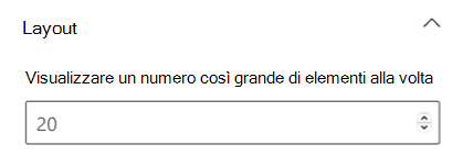 Screenshot della sezione del layout nel riquadro Delle proprietà della scheda Eventi.