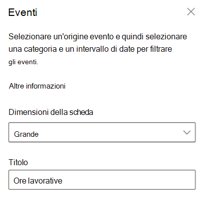 Screenshot del riquadro Delle proprietà della scheda Eventi.