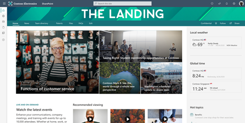 Screenshot di un sito home di SharePoint
