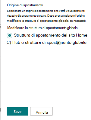 Screenshot del punto in cui selezionare l’origine della Struttura di spostamento globale.