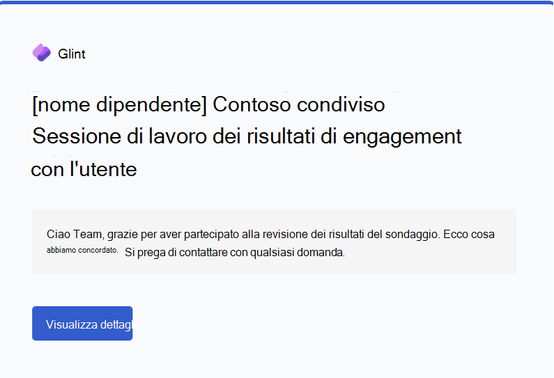 Screenshot del messaggio di posta elettronica Di riepilogo conversazione che i manager possono inviare prima e/o dopo una conversazione con il team.