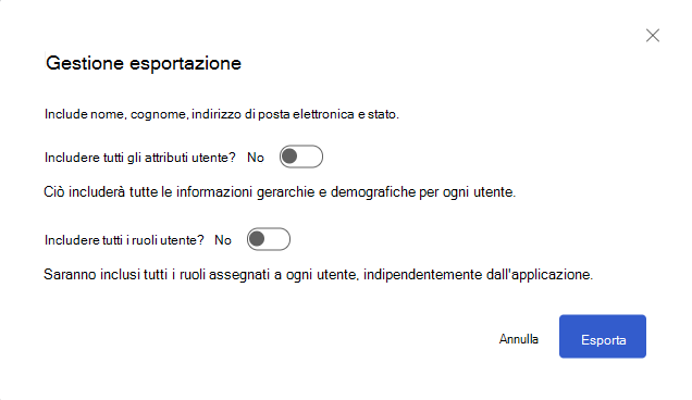 Screenshot della finestra di dialogo Esporta ruolo per il ruolo Manager.