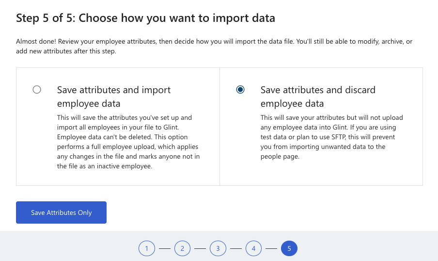 Screenshot del passaggio 5 per confermare le opzioni di importazione di attributi e dati.