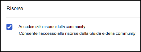 Screenshot della sezione Risorse in Autorizzazioni e accesso.