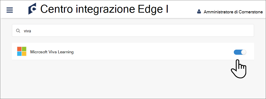 Screenshot dell'interruttore di integrazione Viva Learning nella posizione on.