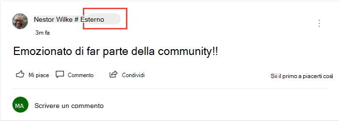 Screenshot che mostra un post di un guest.