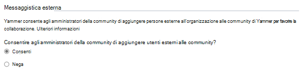 Screenshot delle impostazioni guest nell'interfaccia di amministrazione di Viva Engage.