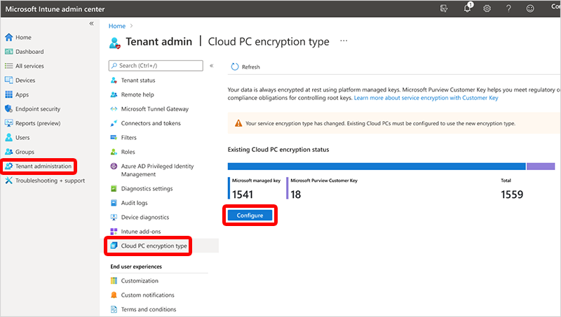 Screenshot del pulsante Configura.