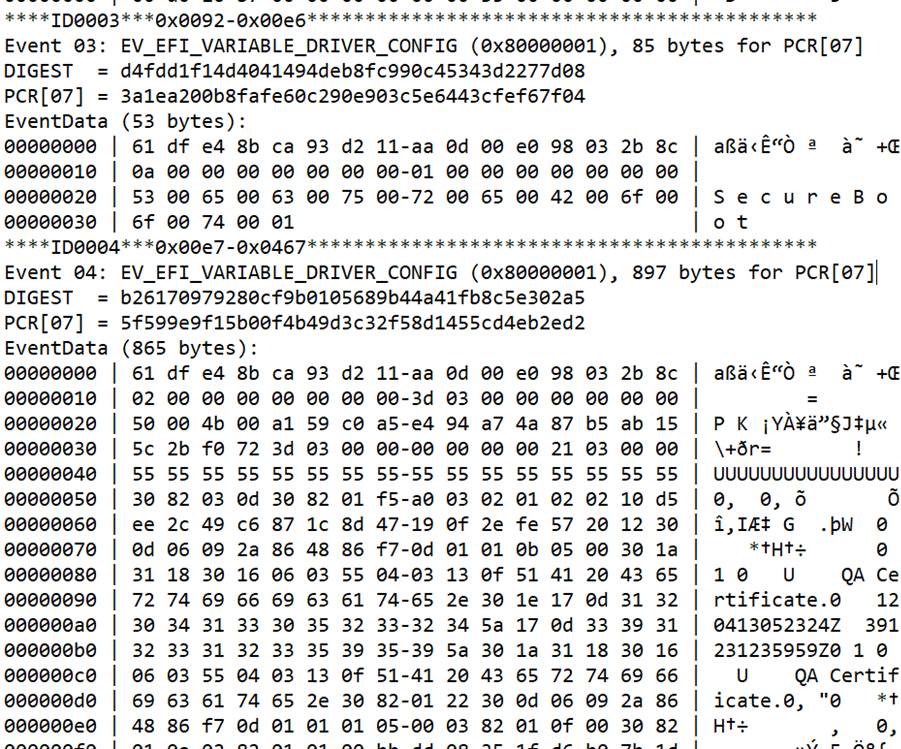 Screenshot dell'elenco delle misure in Log di output t x t.