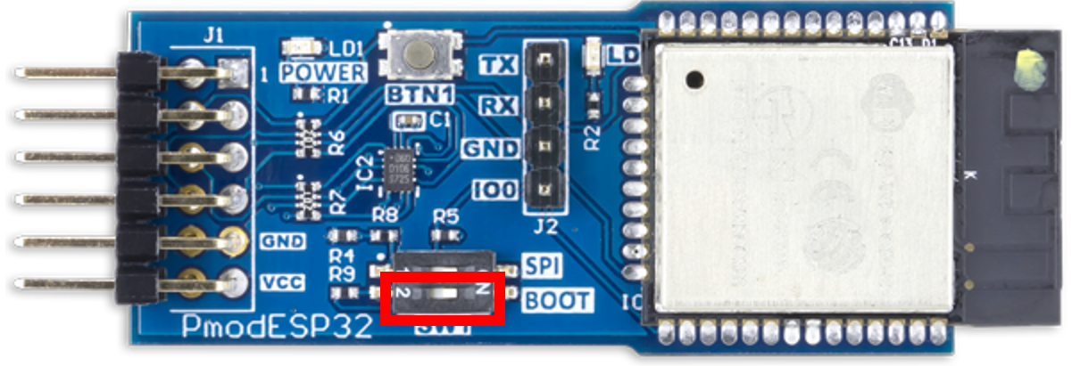 Passaggio di ESP32 in modalità di avvio spostando SW1 nella posizione ON.