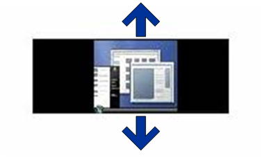 Diagramma che mostra il ridimensionamento esteso con proporzioni con scalabilità estesa con bande nere sul lato o sopra e sotto il desktop.